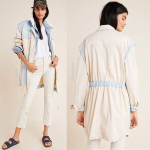 Anthropologie Catelyn Colorblocked Utility Jacket — Beige & Blue — Size XS